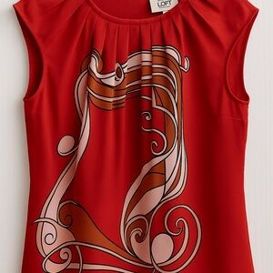 LOFT Red Sleeveless Top with Abstract Design